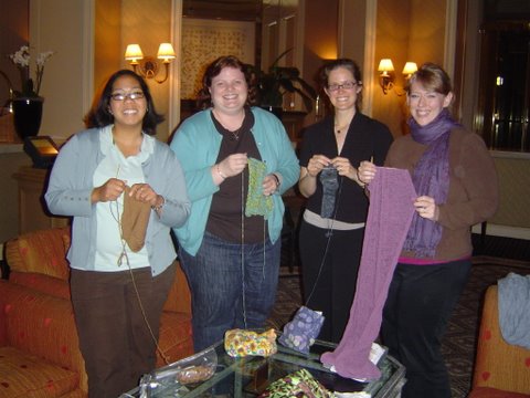 Knitting in the lobby